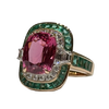 JR0259K - Unheated Spinel with Emerald & Diamond Ring Set in 18K Rose Gold Setting
