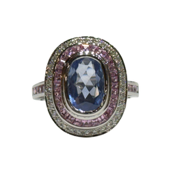 JR0258K - Unheated Pastel Blue Sapphire with Pink Sapphire & Diamond Ring Set in 18K White Gold