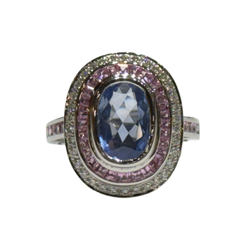 JR0258K - Unheated Pastel Blue Sapphire with Pink Sapphire & Diamond Ring Set in 18K White Gold