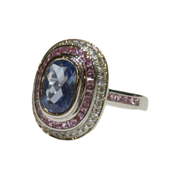 JR0258K - Unheated Pastel Blue Sapphire with Pink Sapphire & Diamond Ring Set in 18K White Gold