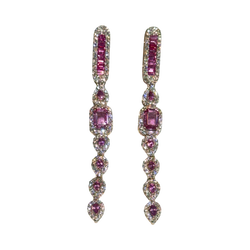 JE022/26 - Pink Sapphire with Diamond Long Earrings Set in 18K Rose Gold Setting