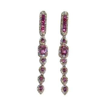 JE022/26 - Pink Sapphire with Diamond Long Earrings Set in 18K Rose Gold Setting