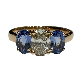 JR0275K - GIA certified Diamond with Blue Sapphire Ring set in 18K Rose Gold Setting