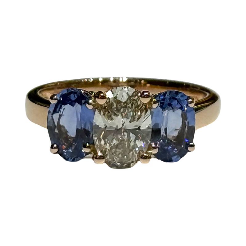 JR0275K - GIA certified Diamond with Blue Sapphire Ring set in 18K Rose Gold Setting
