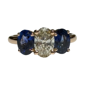 JR0276K - GIA certified Diamond with Blue Sapphire Ring set in 18K Rose Gold Setting
