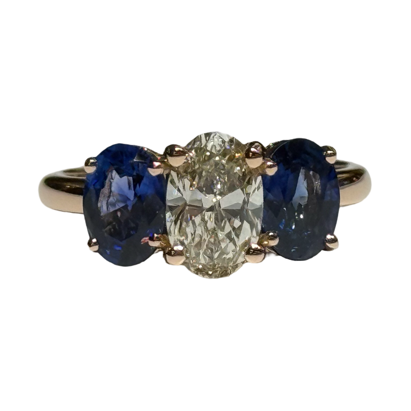JR0276K - GIA certified Diamond with Blue Sapphire Ring set in 18K Rose Gold Setting