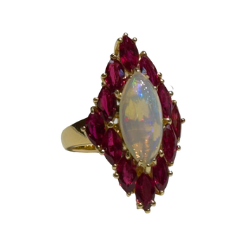 JR0283K - Marquise Opal and Ruby Ring Set in 18K Gold Setting