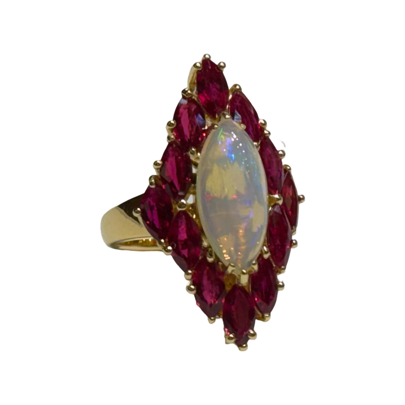 JR0283K - Marquise Opal and Ruby Ring Set in 18K Gold Setting