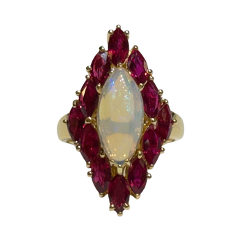 JR0283K - Marquise Opal and Ruby Ring Set in 18K Gold Setting