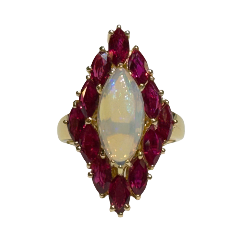 JR0283K - Marquise Opal and Ruby Ring Set in 18K Gold Setting