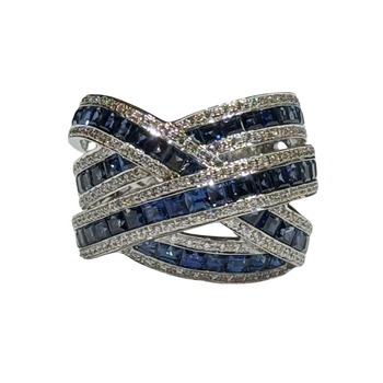 JR0301K - Blue Sapphire with Diamond Ring Set in 18K White Gold Setting