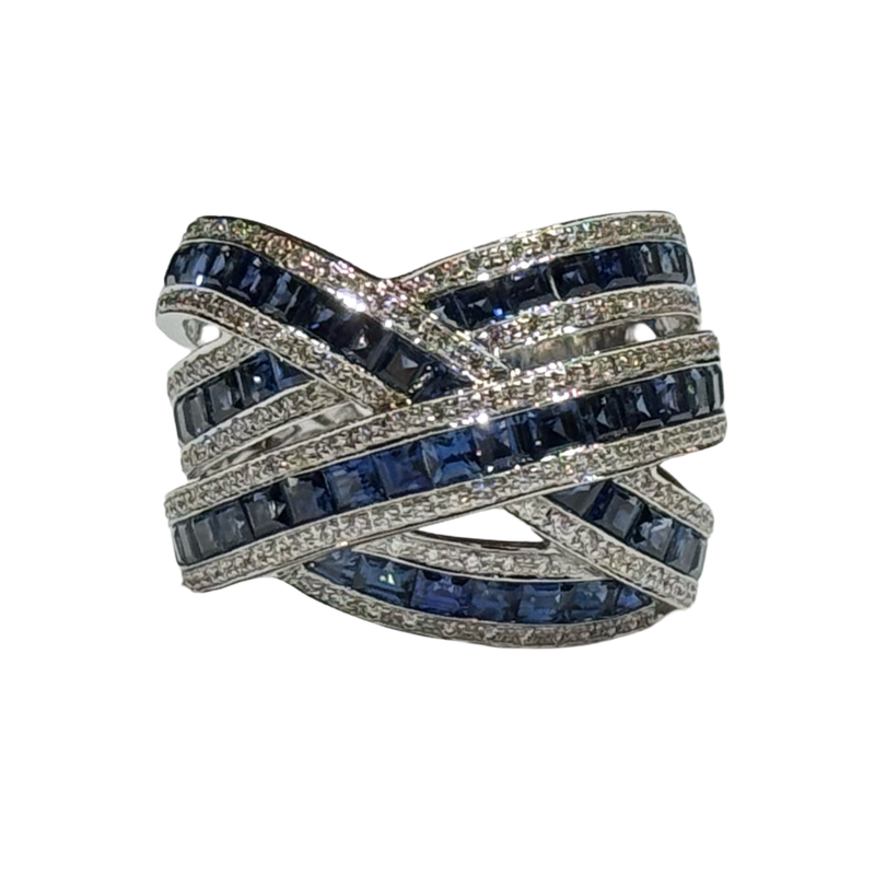 JR0301K - Blue Sapphire with Diamond Ring Set in 18K White Gold Setting
