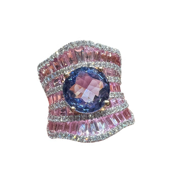 JR0564LK - Pastel Blue & Pink Sapphire with Diamond Ring Set in 18K Rose Gold Setting