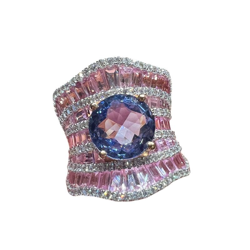 JR0564LK - Pastel Blue & Pink Sapphire with Diamond Ring Set in 18K Rose Gold Setting