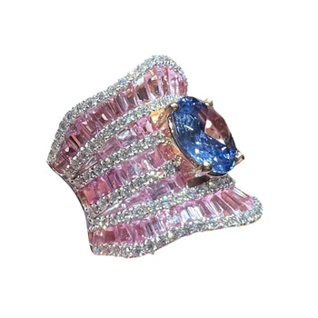 JR0564LK - Pastel Blue & Pink Sapphire with Diamond Ring Set in 18K Rose Gold Setting