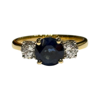 JR0278K - Blue Sapphire with Diamond Ring Set in 18K Gold Setting