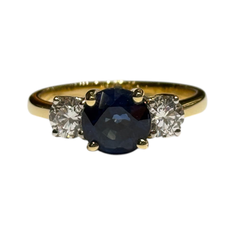 JR0278K - Blue Sapphire with Diamond Ring Set in 18K Gold Setting