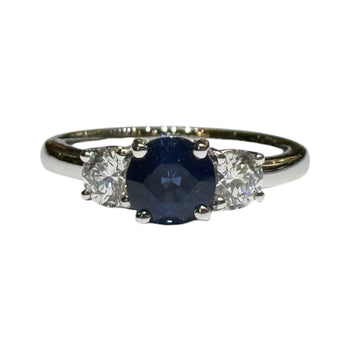 JR0277K - Blue Sapphire with Diamond Ring Set in Platinum Setting