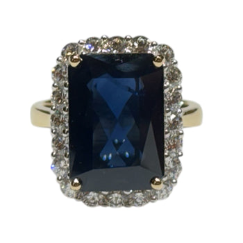 JR0289K - Emerald Cut Blue Sapphire with Diamond Ring set in 18K Gold Setting