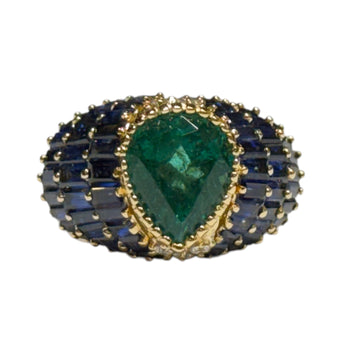JR0292K - Pear Shape Emerald, Blue Sapphire and Diamond Ring Set in 18K Gold Setting