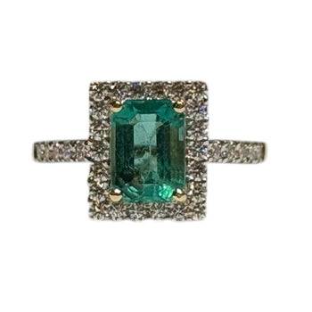 JR0293K - Emerald with Halo Diamond Ring Set in 18K Gold Setting