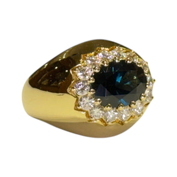 JR0294K - Blue Sapphire with Diamond Ring Set in 18K Gold Setting
