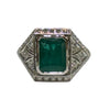 JR0299K - Emerald with Diamond Art Deco Ring Set in 18K White Gold Setting