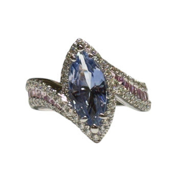 JR0300K - Pastel Marquise Blue Sapphire with Pink Sapphire & Diamond Ring Set in 18K White Gold Setting