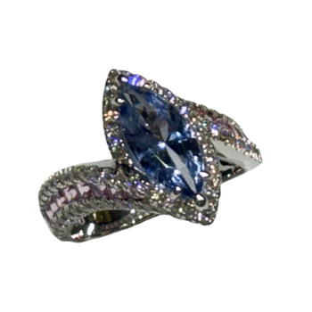 JR0300K - Pastel Marquise Blue Sapphire with Pink Sapphire & Diamond Ring Set in 18K White Gold Setting