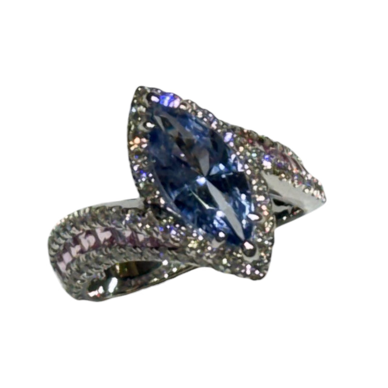 JR0300K - Pastel Marquise Blue Sapphire with Pink Sapphire & Diamond Ring Set in 18K White Gold Setting