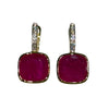 JE0191K - Cushion Cut Ruby with Diamond Earrings Set in 18K Gold Setting