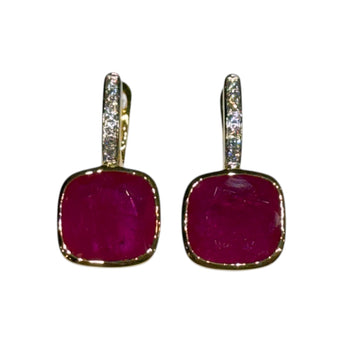 JE0191K - Cushion Cut Ruby with Diamond Earrings Set in 18K Gold Setting