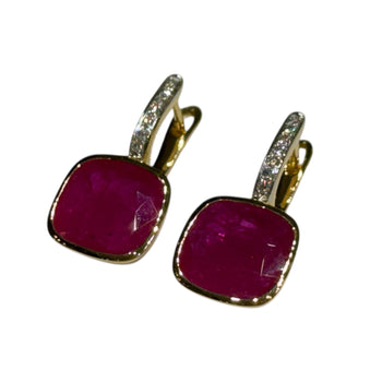JE0191K - Cushion Cut Ruby with Diamond Earrings Set in 18K Gold Setting