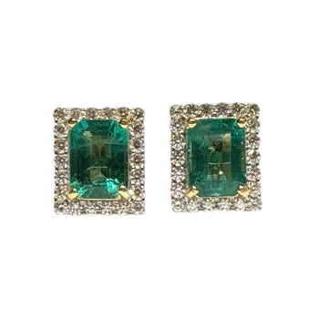 JE0193K - Emerald with Halo Diamond Earrings Set in 18K Gold Setting