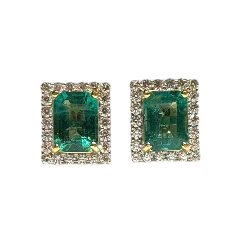 JE0193K - Emerald with Halo Diamond Earrings Set in 18K Gold Setting