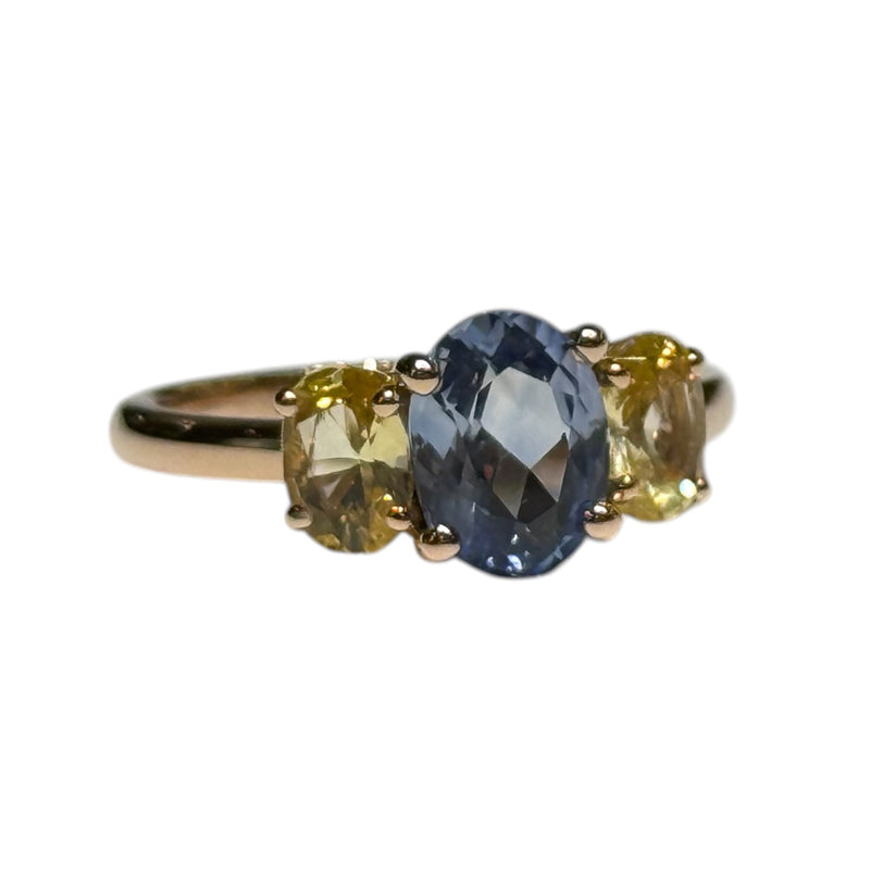 JR0303K - Blue and Yellow Sapphire Ring Set in 18K Rose Gold Setting