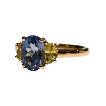 JR0304K - Blue and Yellow Sapphire Ring Set in 18K Rose Gold Setting