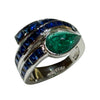 JR0306K - Cabuchon Emerald with Blue Sapphire Ring Set in 18K White Gold Setting