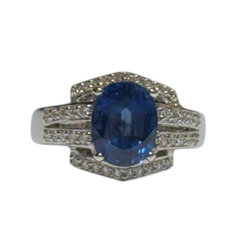 JR0307K - Blue Sapphire with Diamond Ring Set in 18K White Gold Setting