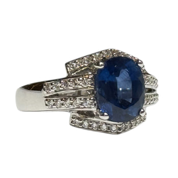 JR0307K - Blue Sapphire with Diamond Ring Set in 18K White Gold Setting