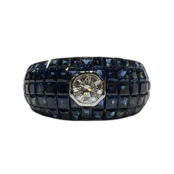 JR0309K - Diamond with Invisible Set Blue Sapphire Ring Set in 18K Gold Setting