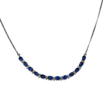 JN0038K - Blue Sapphire with Diamond Necklace Set in 18K White Gold Setting