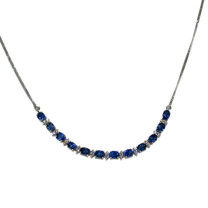 JN0038K - Blue Sapphire with Diamond Necklace Set in 18K White Gold Setting