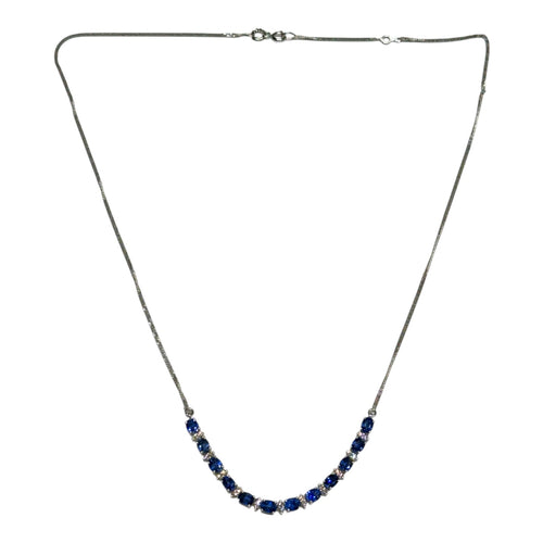 JN0038K - Blue Sapphire with Diamond Necklace Set in 18K White Gold Setting