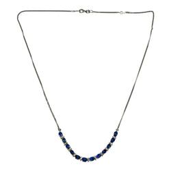 JN0038K - Blue Sapphire with Diamond Necklace Set in 18K White Gold Setting