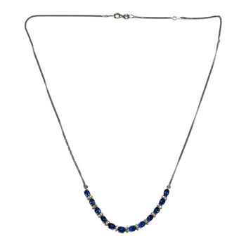JN0038K - Blue Sapphire with Diamond Necklace Set in 18K White Gold Setting