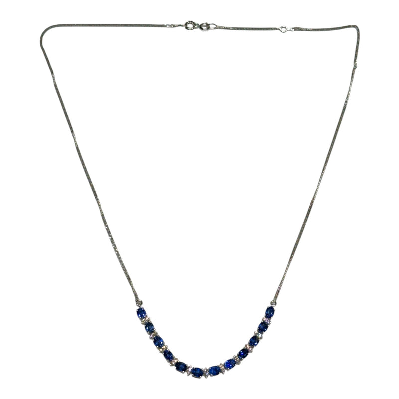 JN0038K - Blue Sapphire with Diamond Necklace Set in 18K White Gold Setting