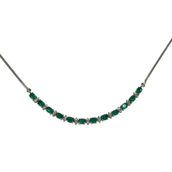JN0039K - Emerald with Diamond Necklace Set in 18K White Gold Setting