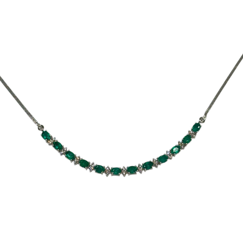 JN0039K - Emerald with Diamond Necklace Set in 18K White Gold Setting
