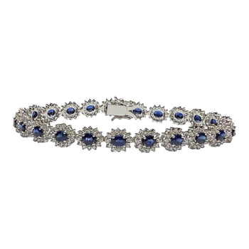 JB0071K - Blue Sapphire with Diamond Bracelet Set in 18K White Gold Setting